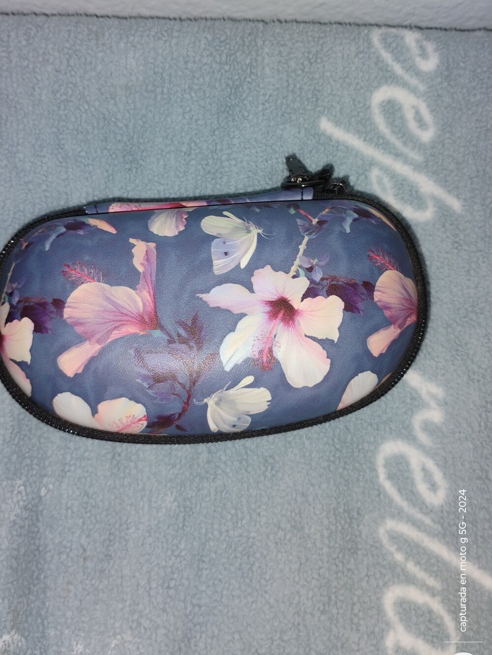 Floral Blue Women's Sunglasses Case with Pink Accent